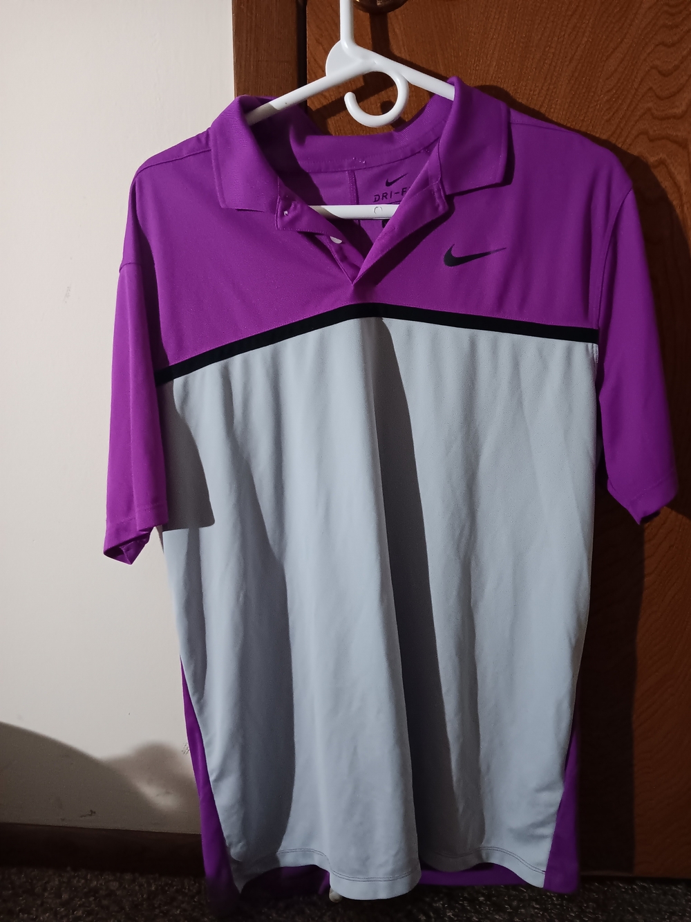 Nike Men’s Purple and Light Gray Polo with Black Accents